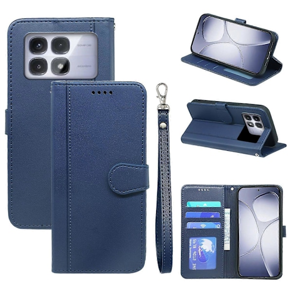 Xiaomi Redmi K70 Ultra Lompakkokotelo Magneettikiinnityksellä Nahkainen Puhelinkotelo Hihnalla - Vihreä Multicolor Blue