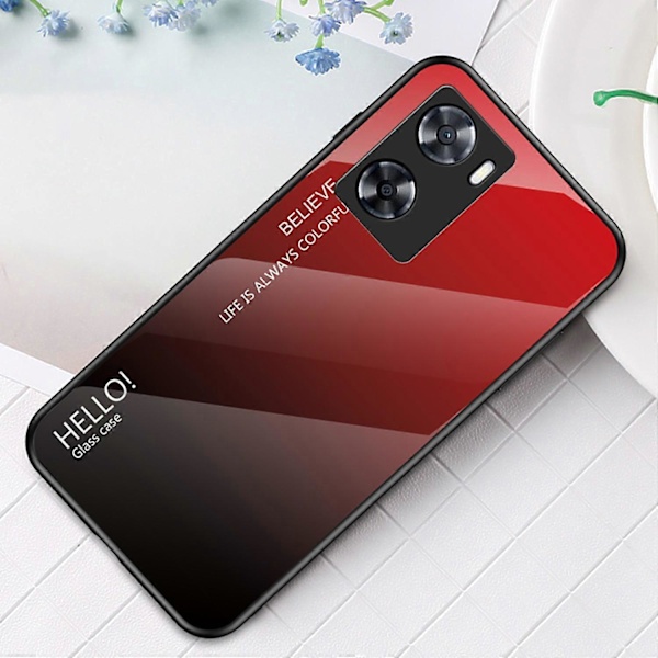 För Oppo A57s 4G/A57 4G Gradient Härdat Glas Skal, PC+TPU Stötsäkert Skydd