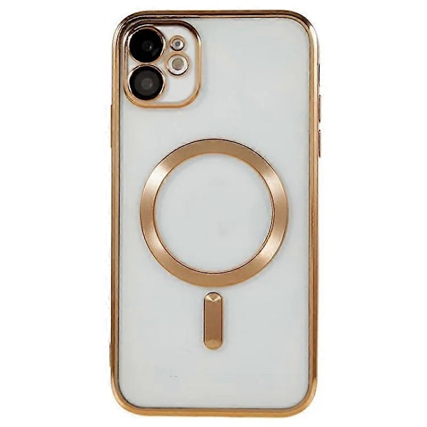 För iPhone 12 6,1 tum Magnetiskt Skal WANLONFENG Elektropläterat TPU-skydd med Linsskydd + 2 st Härdat Glas Multicolor Gold
