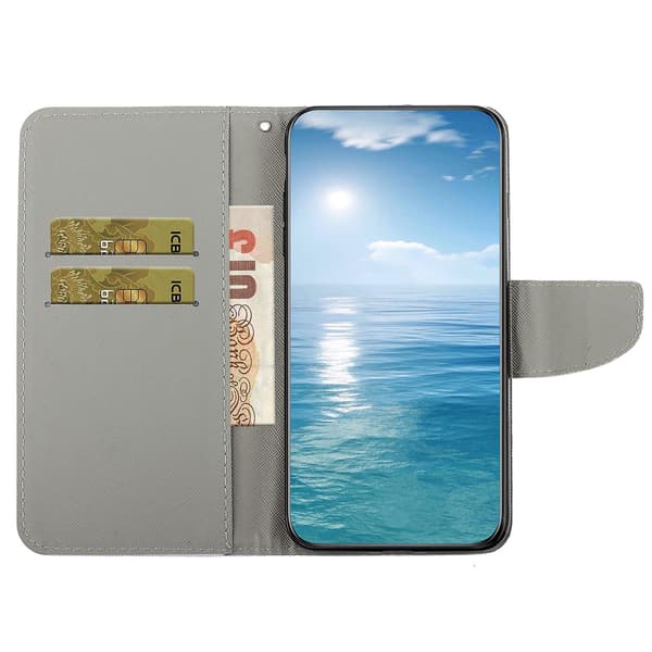 För Iphone 15 Plus Folio Pu Läderställ Case Mönstertryck Cover med rem Tiger