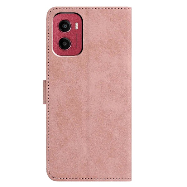 Til Motorola Moto G05 4G/ E15 4G Etui Sommerfugl Blomst Præget PU Læder Pung Stativ Telefon Cover Multicolor Rose Gold