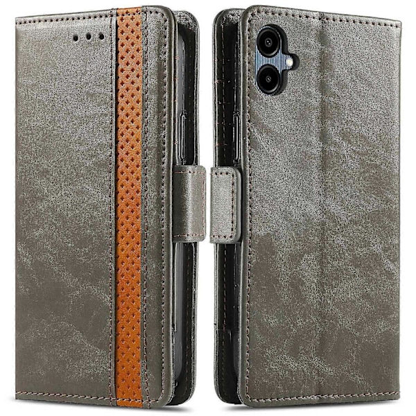 CASENEO 002 Serie Til Samsung Galaxy A06 Etui Standpung Splejset PU Læder Cover - Mørkebrun Multicolor Grey