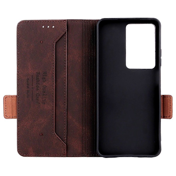 Realme C75 -puhelimen nahkakotelo, lompakkomallinen, läppäkansi ja metallikoriste Multicolor Brown