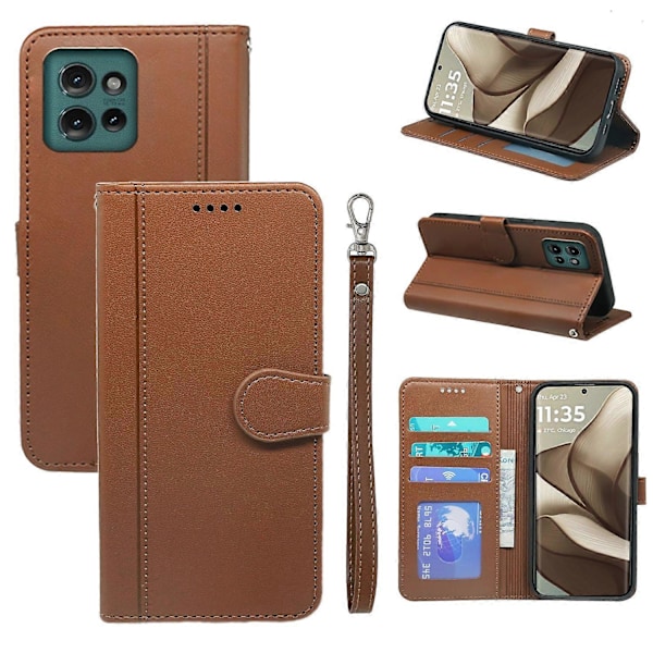 Til Motorola Edge 50 5G Wallet Case Magnetisk Lukning Læder Telefon Cover med Rem - Grøn Multicolor Brown