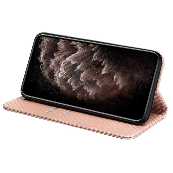 Stativ cover för Iphone 15 Plus Carbon Fiber Texture Pu Läder+tpu case Rose Gold