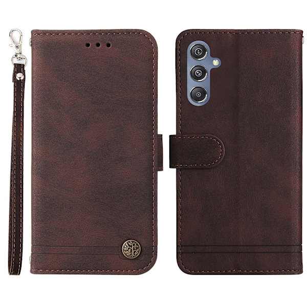 För Samsung Galaxy F34 5g/m34 5g Imprinted Lines Stand Cover Anti-drop Pu Läder Phone case Brown