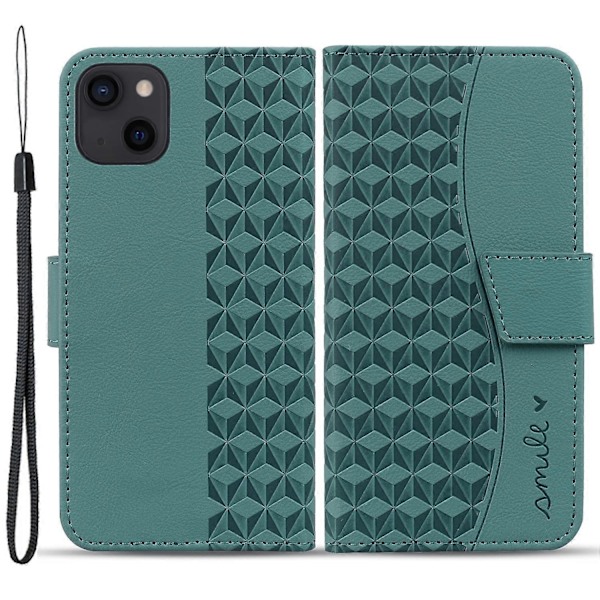 Til iPhone 15 Plus Cover Rhombus Prægning Business Læder Telefon Cover med Wallet Stand Multicolor Style A