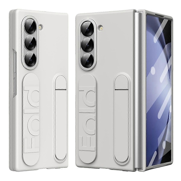 Skal med Stöd, Armband och Härdat Glas för Samsung Galaxy Z Fold5 5G - Grå Multicolor White