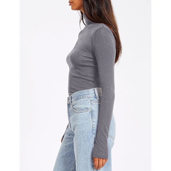 Dame Turtleneck Langærmet Trøjer Efterårsmode Basic Lagdeling Slim Fit Blød Termisk Undertøj Toppe Grey Medium