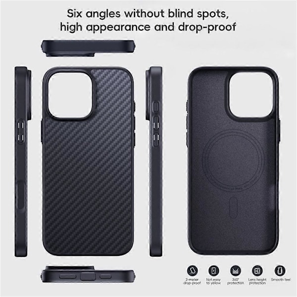 For iPhone 16 Pro Deksel Kompatibel MagSafe TPU+Aramid Fiber Telefondeksel Karbonfibertekstur