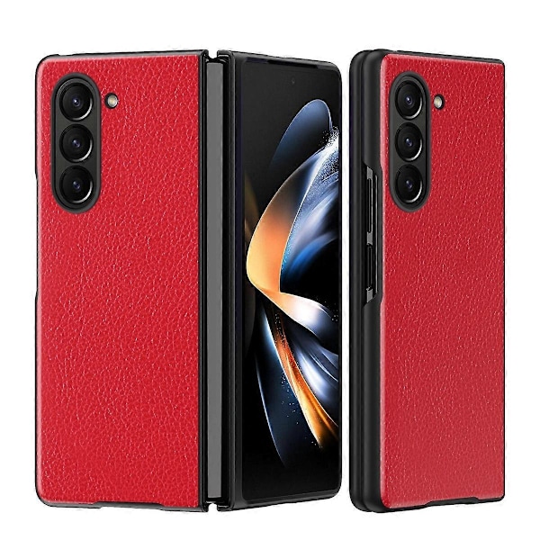 Telefonfodral för Samsung Galaxy Z Fold5 5G Litchi Textur PU Läderbelagd PC Telefonskal Multicolor Style C