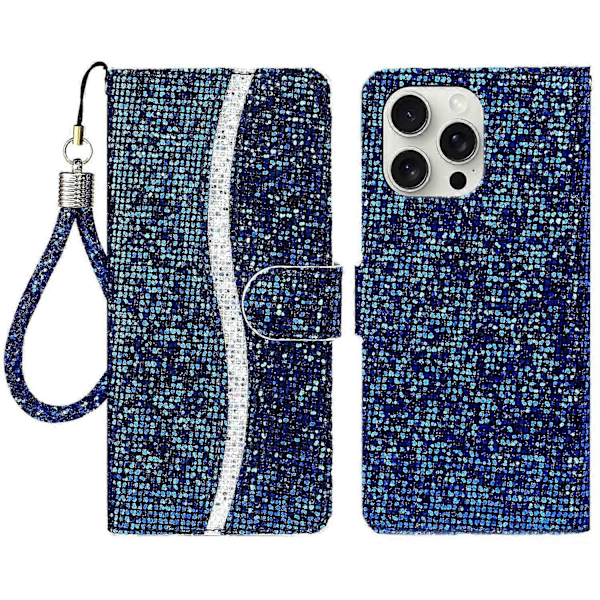 PU læder pung etui med kortholder og glitter til iPhone 16 Pro Multicolor Style B