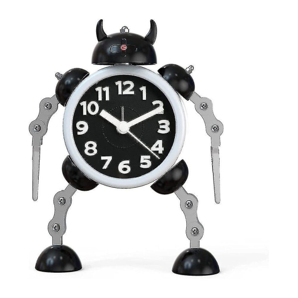 Barnväckarklocka Pojkar Flickor Robotväckarklocka Analog Barnväckarklocka Ingen tickande Tyst väckarklocka black