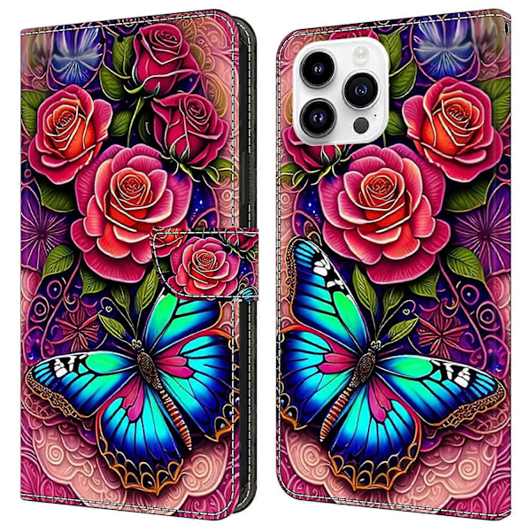 PU-læder flipcover med stativfunktion til iPhone 16 Pro Multicolor Style G