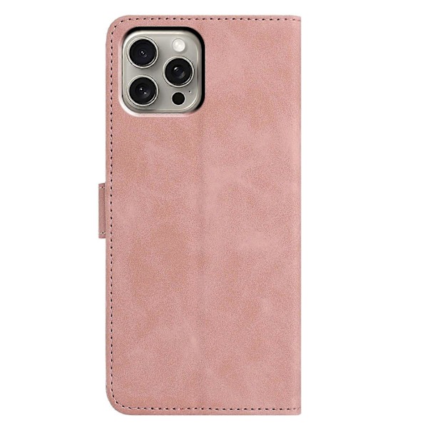 iPhone 15 Pro -kotelo, perhoskukka-kuvioitu PU-nahkainen lompakkokotelo jalustalla Multicolor Rose Gold