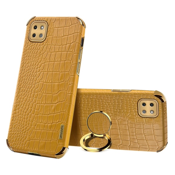 Samsung Galaxy A22 5g (EU-versio) krokotiilinnahkajäljitelmä PU-nahkapäällysteinen TPU-kotelo galvanoidulla sormuksella ja jalustalla Yellow