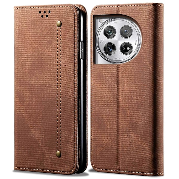 Plånboksfodral i PU-läder med jeanstextur för OnePlus Ace 3 5G/12R 5G Multicolor Coffee