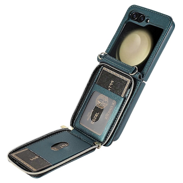 Til Samsung Galaxy Z Flip5 5G Etui Læder+PC Lynlås Telefon Cover med Håndledsrem Multicolor Style C