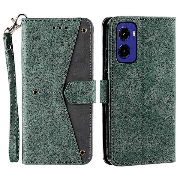 Læderetui med splejsningssyninger, tegnebogsstativ og rem til Motorola Moto G05 4G Multicolor Green