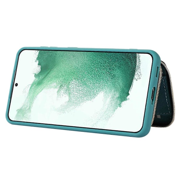 Wallet Telefon Cover til Samsung Galaxy S22 5G, Lynlås Design Cover Støtteben PU Læder+TPU Skal Multicolor Style C