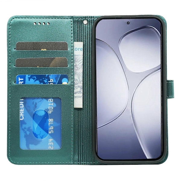 Xiaomi Redmi K70 Ultra Lompakkokotelo Magneettikiinnityksellä Nahkainen Puhelinkotelo Hihnalla- Multicolor Green