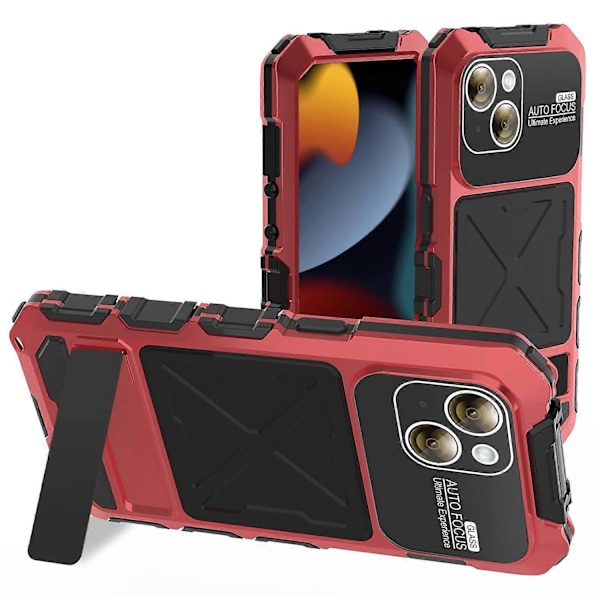 R-JUST iPhone 15 Plus -kotelo iskunkestävä silikoni+metalli puhelinkuori näytönsuojakalvolla Multicolor Style C