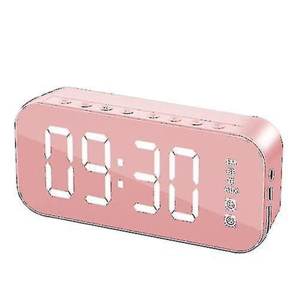 Multifunktionell LED digital väckarklocka, Bluetooth högtalare, bordsbord med lysande elektronisk musikdosa pink