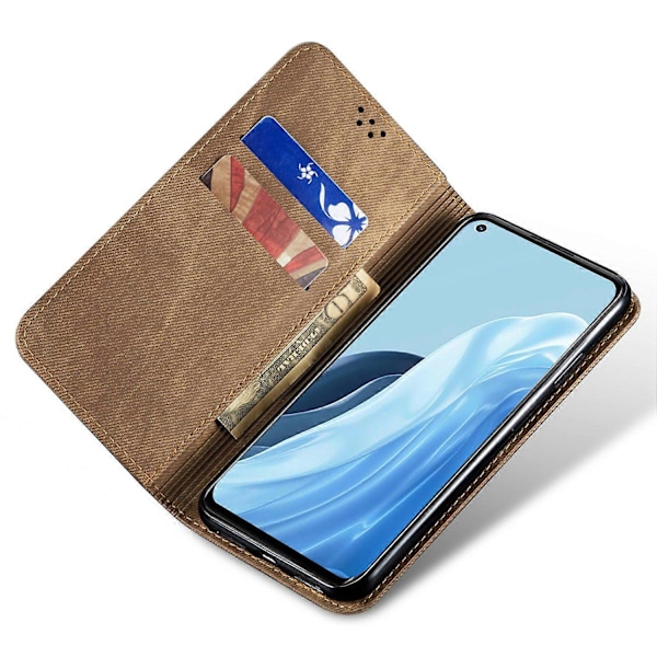 För Oppo Find X7 5G Jeans Tyg Textur Telefonfodral PU Läder Ställ Visningsskydd Multicolor Khaki