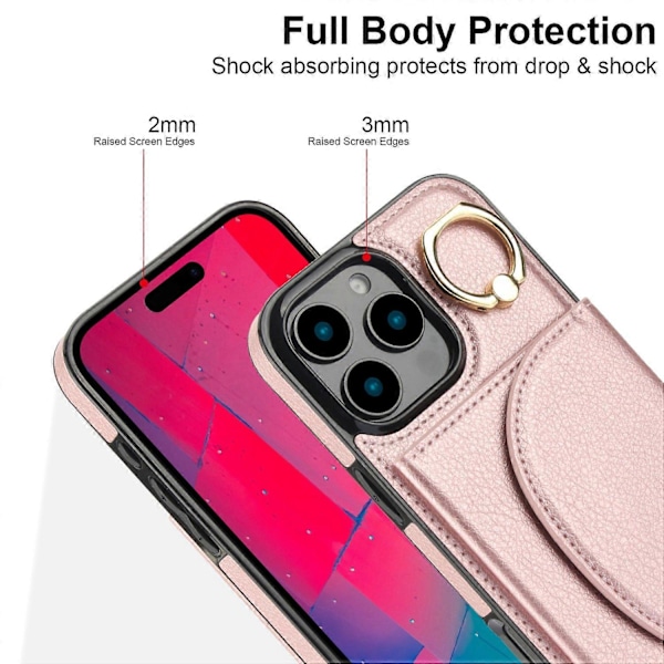 Til iPhone 16 Pro Etui RFID Blokerende Tegnebog Støtteben Læder+TPU Telefon Cover Multicolor Style C