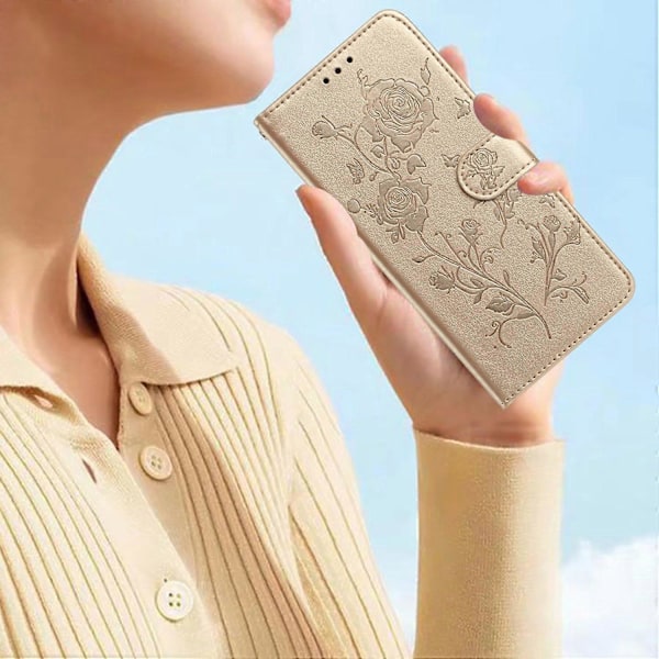 Plånboksfodral för iPhone SE// 8/ 7/ 6/ 6s Rosmönster Präglat Läder Flip Ställ Telefonskydd Multicolor Gold