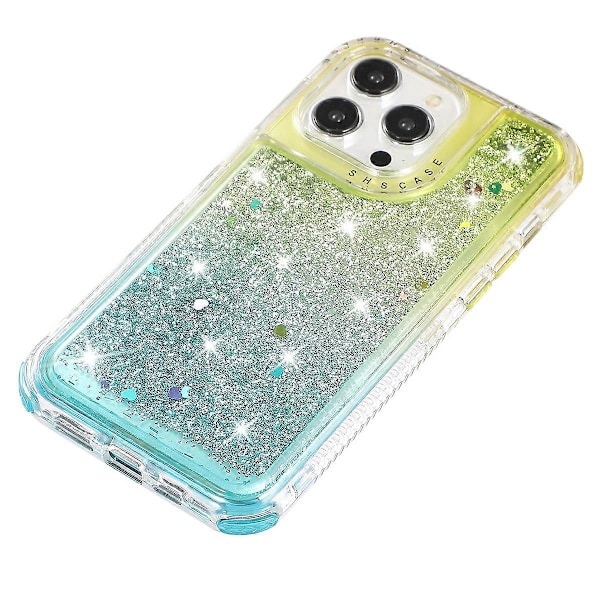 Til iPhone 13 Pro 6,1 tommer mobiltelefonetui TPU+PC Anti-drop Gradient Flydende Kviksandsskal Multicolor Gold+Light Blue