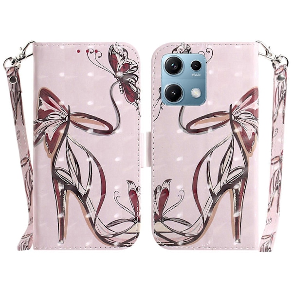Fodral för Xiaomi Redmi Note 14S 4G, mönstertryckt plånboksfodral i läder med handledsrem Multicolor Butterfly High Heels