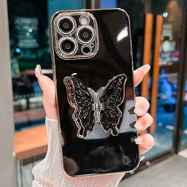 iPhone 15 Pro -kotelo perhosjalustalla, TPU-galvanointi puhelinkuori Multicolor Style B