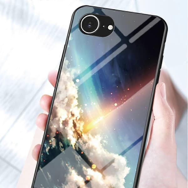 Til iPhone 16e Cover Stjernemønster Hærdet Glas Telefon Cover Multicolor Scattering Starry