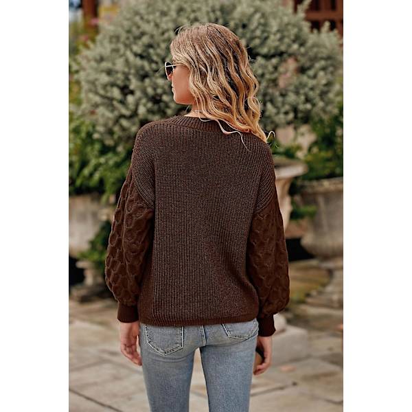 Dame 2023 Vinter Pullover Sweater Afslappet Langærmet Rund Hals Løs Tyk Strikket Jumper Toppe Bluse Coffee Medium