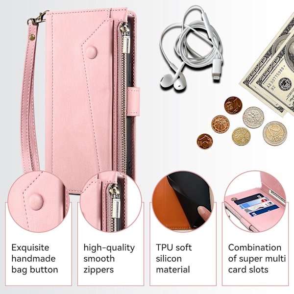 Plånbok Case För Iphone 15 Plus, Rfid-blockerande cover Rose Gold