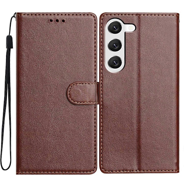 För Samsung Galaxy S23+ Läder Telefonfodral Plånbok Ställ Skydd med Praktisk Rem - Grön Multicolor Brown