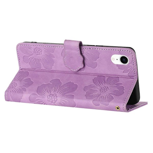 Blomstermønstret anti-drop telefoncover i PU-læder med stativ og pung til iPhone XR 6,1 tommer Multicolor Style B