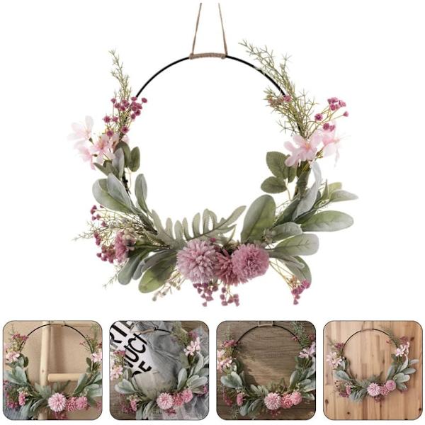 Konstgjorda blommor metallring eukalyptus krans blommig dörr krans vägg krans påsk krans blomsterkrans påsk dekoration rosa