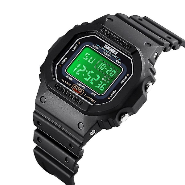Skmei 1608 Vandtæt Sports Ectronic Ur med Timing, Sort