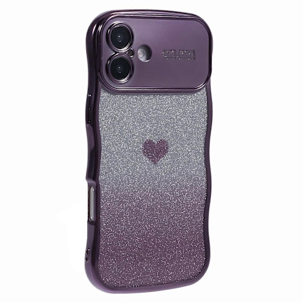 Til iPhone 16 Plus Cover Kærlighedshjerte Gradient Glitter TPU Telefon Cover Elektroplettering Krøllet Ramme Multicolor Style F
