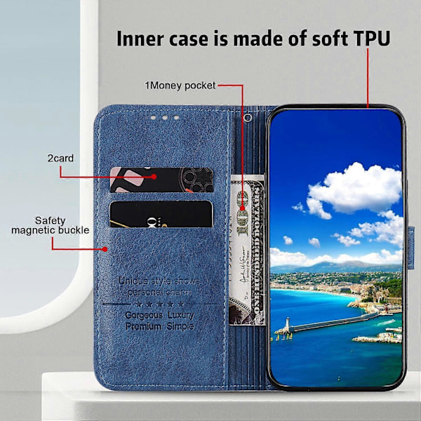 För iPhone 16 Pro Skal Enfärgat Läder Vikbart Ställ Plånbok Läder Telefonskal - Svart Multicolor Dark Blue