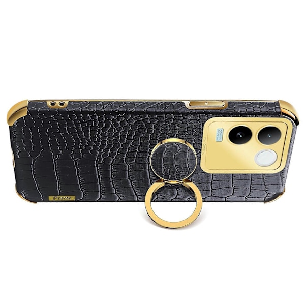Til vivo S17e 5G Krokodille Tekstur Telefon Cover 6D Elektropletteret Støtteben PU Læder+TPU Cover Multicolor Style C