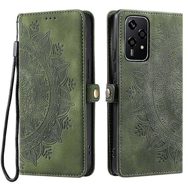 Style 016 For Honor 200 Lite Etui Hudfølelse Totem Præget Tegnebog Læder Telefon Cover - Sort Multicolor Blackish Green