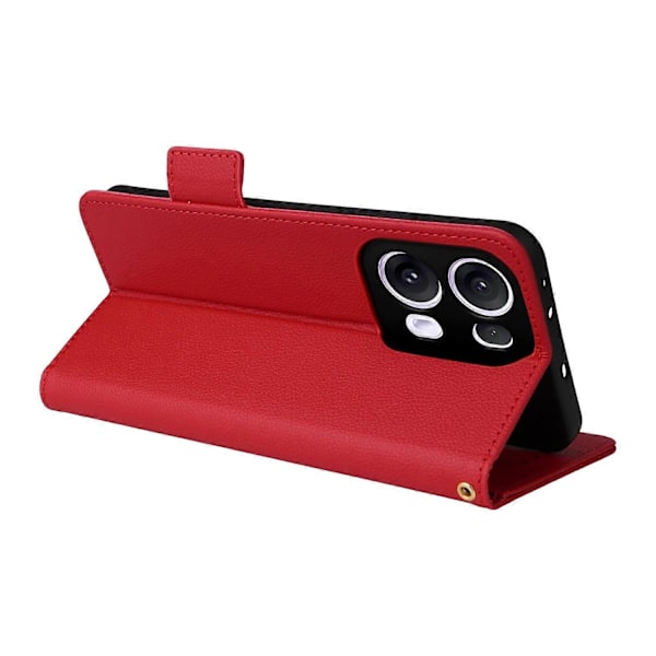 Til Oppo Reno13 Pro 5G Etui med Håndledsrem Litchi Tekstur PU Læder Wallet Telefon Cover Multicolor Red