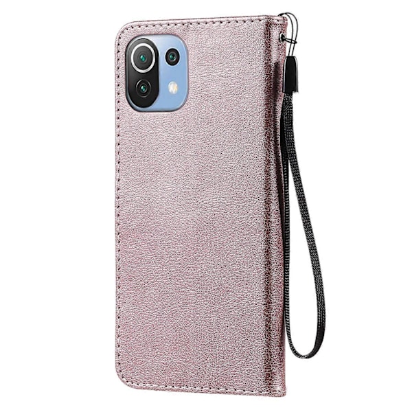 KT Leather Series-2 Almindelig PU Læder Telefon Wallet Stand Shell med Rem til Xiaomi Mi 11 Lite