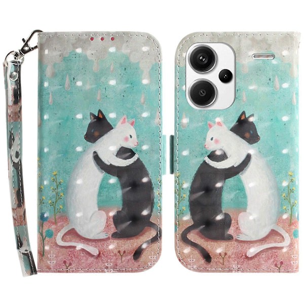 För Xiaomi Redmi Note 13 Pro+ 5G Fodral 3D Mönster Läder Plånbok Telefonfodral Handväska Multicolor Two Cats