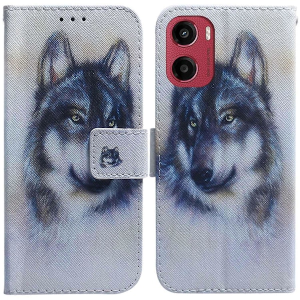 Til Motorola Moto G05 4G/E15 4G Wallet Case Mønsterprint Læder Telefon Cover Multicolor Wolf