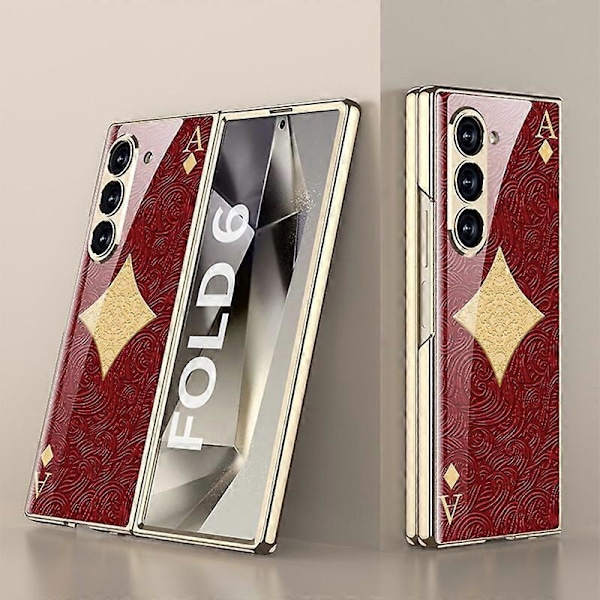 GKK Etui til Samsung Galaxy Z Fold6 5G Elektroplettering Trykt Mønster Hærdet Glas+PC Telefoncover Multicolor Style A