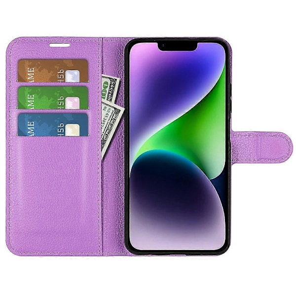 Puhelinlaukku jalustalla iPhone 15 Plus -puhelimelle, PU-nahkainen lompakkokotelo Multicolor Style H